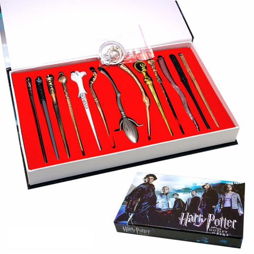 13PCS/Set Harry Potter Magic Wand Cosplay Hermione Dumbledore Magic Wands Emergency Self-defense sticks Childrens Toys Gift Box